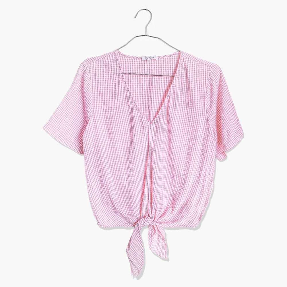 Madewell Novel Gingham Check Tie Front Top in Light Blossom L